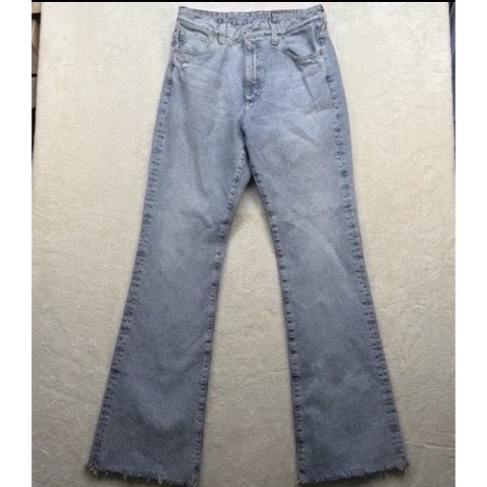 AG Adriano Goldschmied Alexxis Bootcut Jeans Light Wash Distressed Raw Hem 29